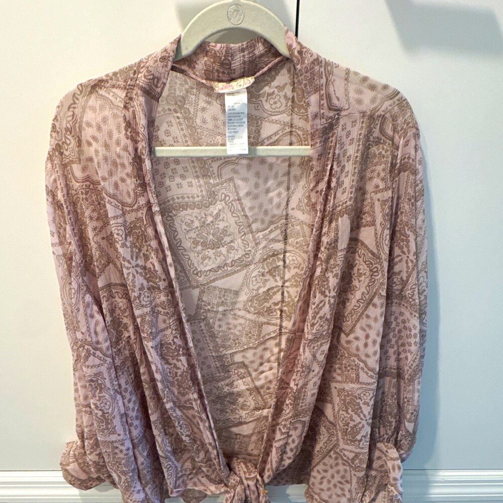 Free People Women’s Pullover Sweater Pink Paisley Long Sleeve Size L 0038